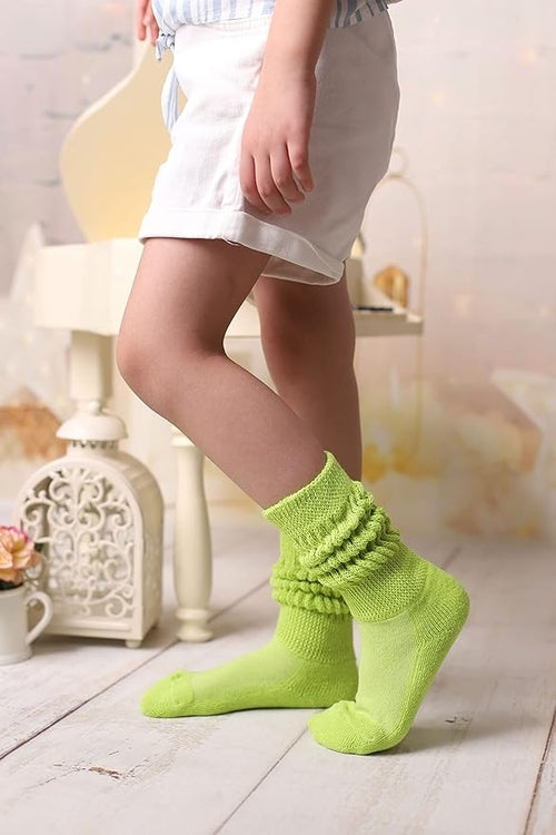 Kids Cotton Knee High Slouch Socks, 3 Pairs, Ages 3-15, Elastic &