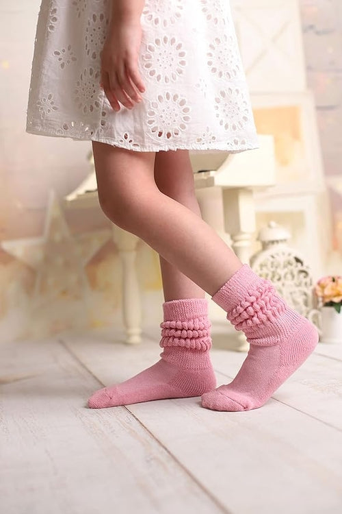 Kids Cotton Knee High Slouch Socks, 3 Pairs, Ages 3-15, Elastic &