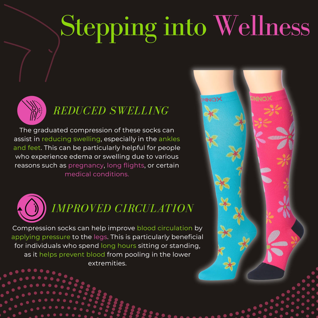 Tipi Toe 3-Pairs Compression Socks for Men & Women Floral Fantasy