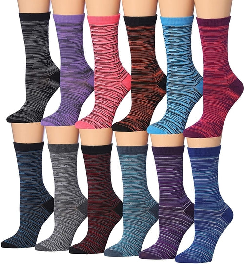 Women's 12-Pairs Lightweight Space Dye Striped Pattern Colorful Work