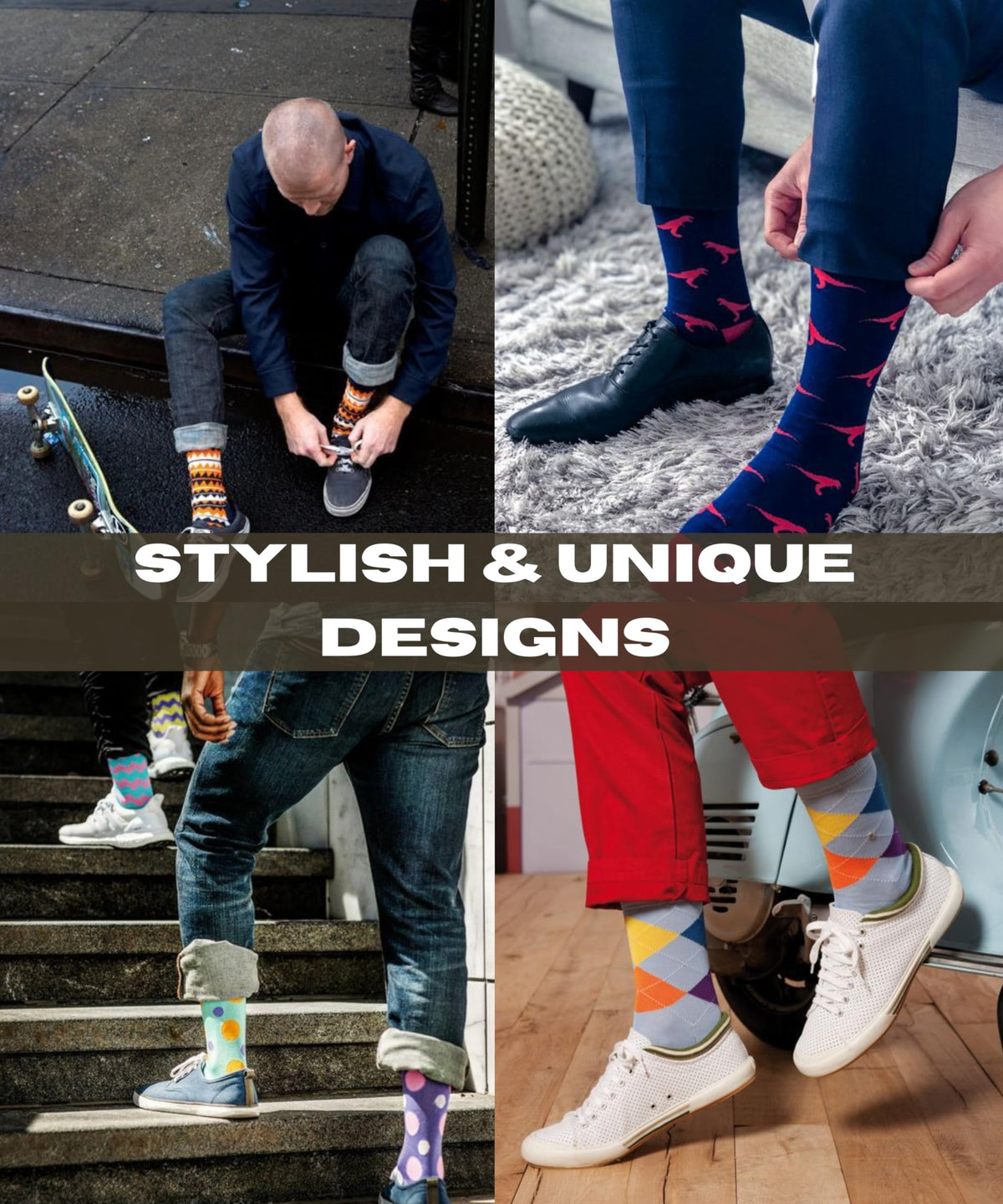 JAMES FIALLO Mens 6-Pairs Fashion Novelty Eclectic Fusion Colorful