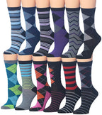 Women's Plus Size 12 Pairs Lightweight Colorful Striped Argyle Zigzag