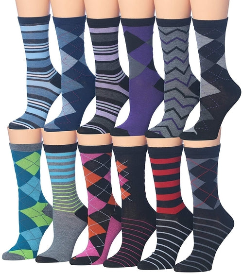 Women's Plus Size 12 Pairs Lightweight Colorful Striped Argyle Zigzag