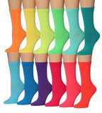 Women's 12-Pairs Lightweight Orange Lime Green Fun Light Colored Crew