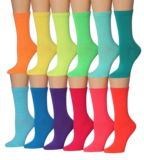 Women's 12-Pairs Lightweight Orange Lime Green Fun Light Colored Crew