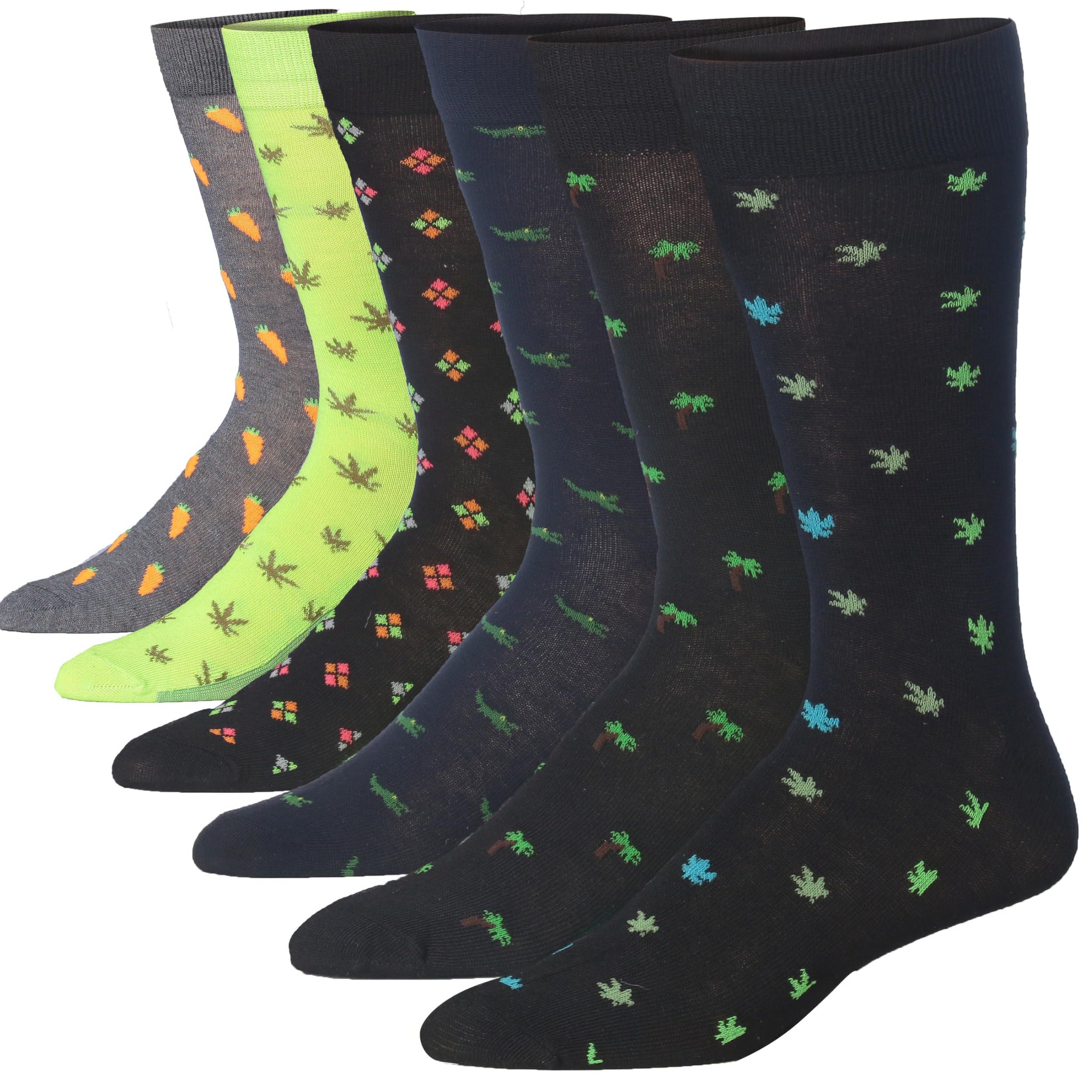 JAMES FIALLO Men's 6-Pairs Fashion Leafy Harvest Hues Pattern Crew