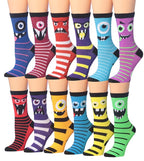 Women's Plus Size 12 Pairs Lightweight Colorful Funny Monster Faces