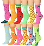 Women's 12 Pairs Lightweight Colorful Strawberry Orange Lime Pineapple