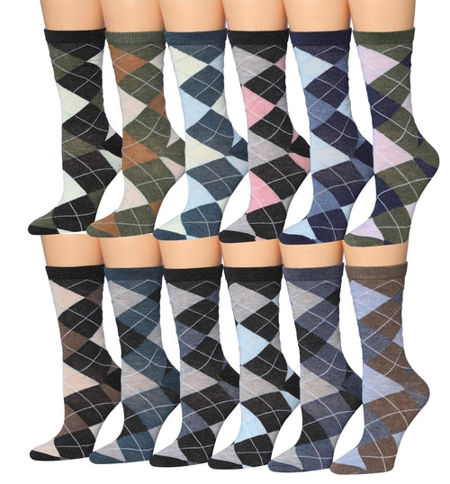 Tipi Toe Women's 12 Pack Lightweight Soft Color Argyle Socks For Women