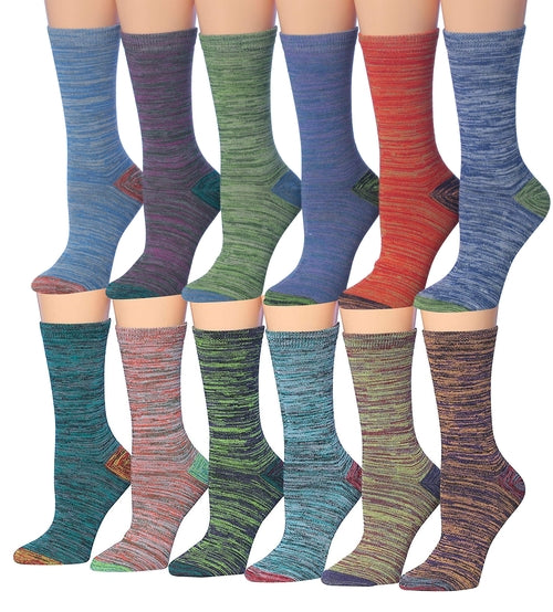 Women's Plus Size 12 Pairs Lightweight Space Dye Vintage Colors Crew