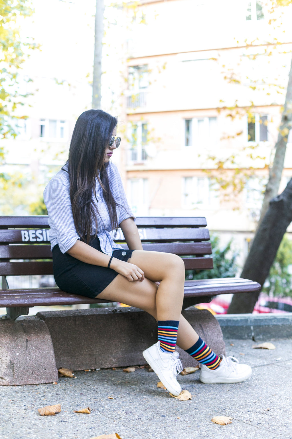 Women's Black Rainbow Stripe Socks