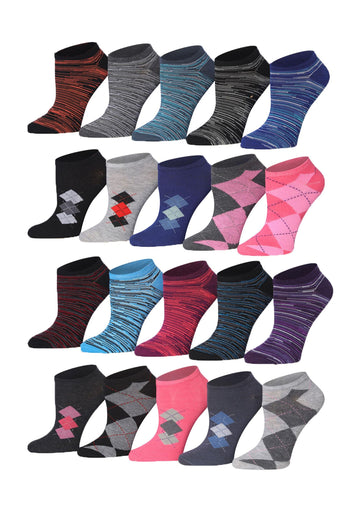 Tipi Toe Women's 20 Pairs Colorful Patterned Argyle Ankle Socks