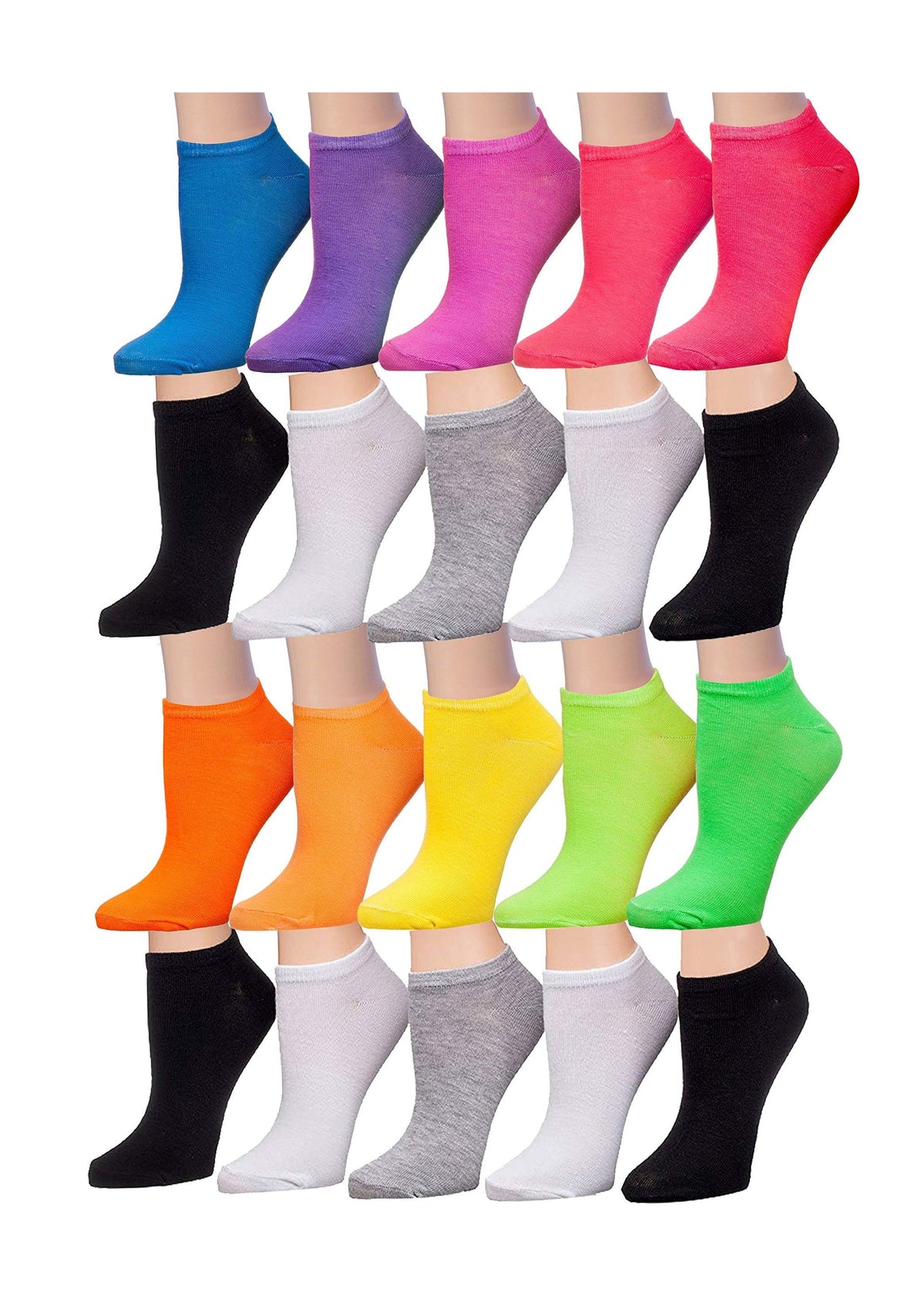 Tipi Toe Women's 20 Pairs Colorful Patterned Low Cut/No Show Socks