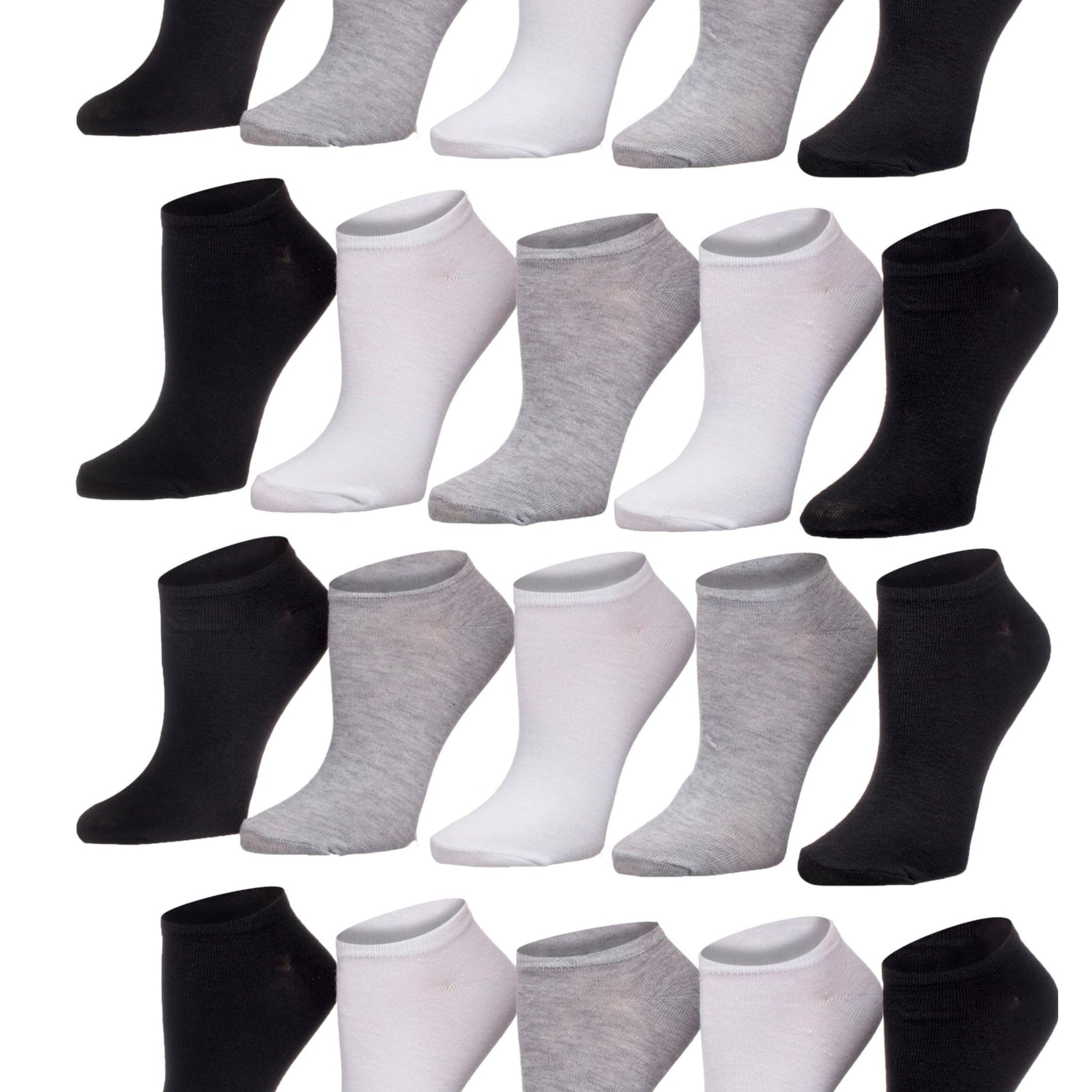 Tipi Toe Women's 20 Pack Grey Black And White No Show Socks