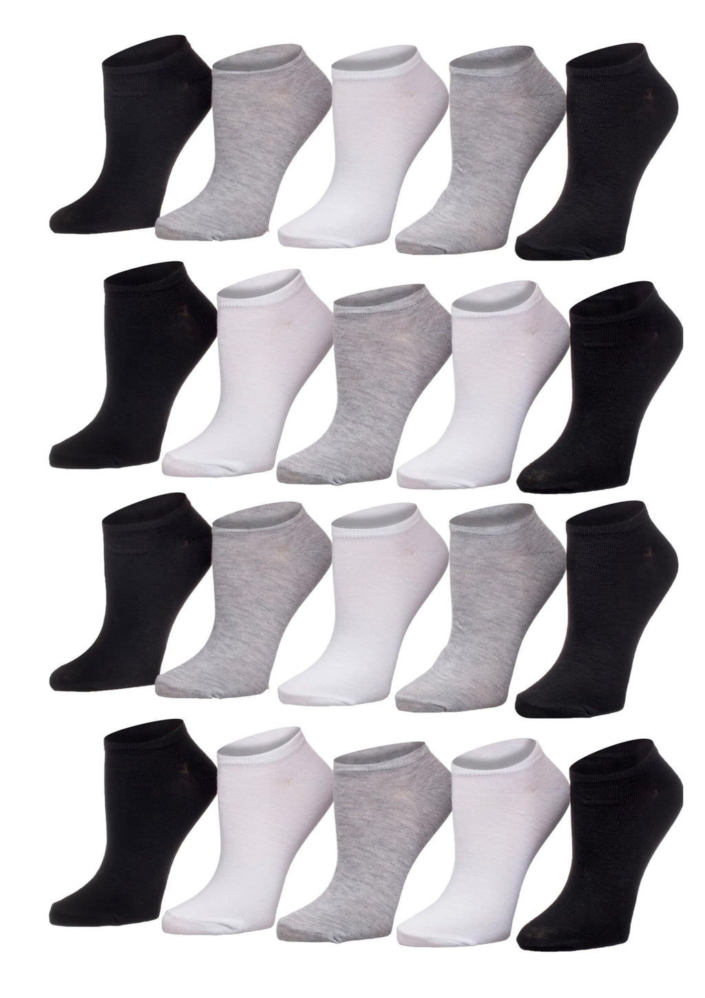 Tipi Toe Women's 20 Pack Grey Black And White No Show Socks