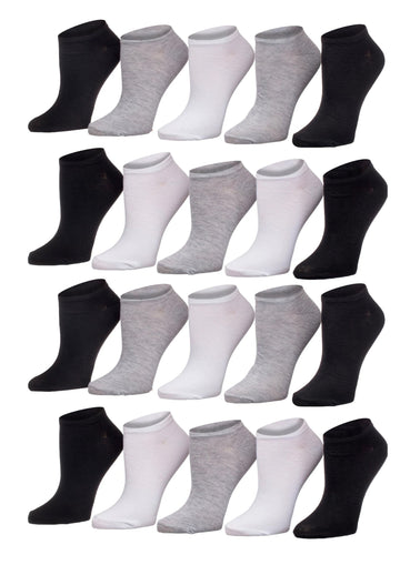 Tipi Toe Women's 20 Pack Grey Black And White No Show Socks