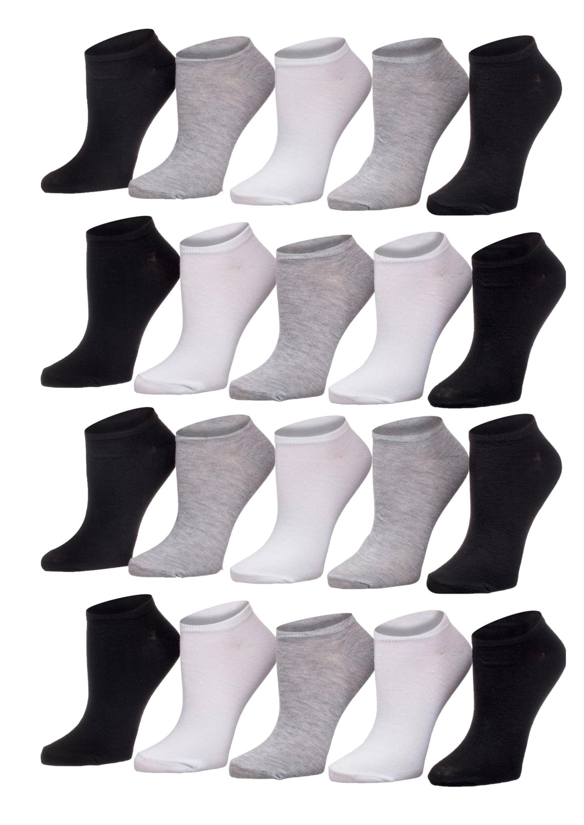 Tipi Toe Women's 20 Pack Grey Black And White No Show Socks
