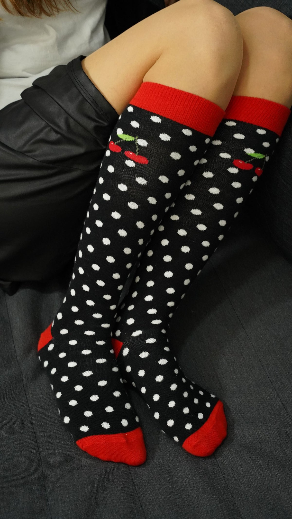 Women's Cherry Dot Knee High Socks