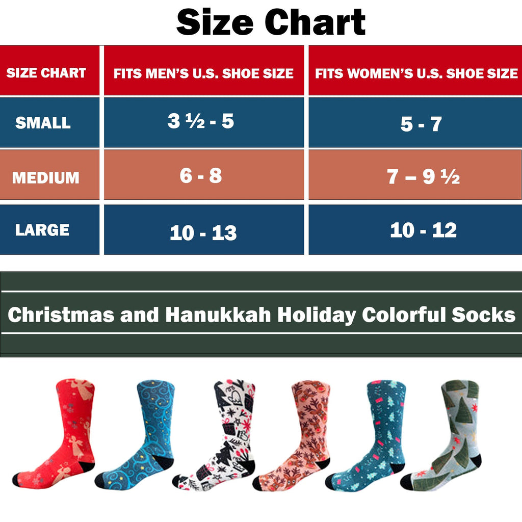Christmas and Hanukkah Holiday Colorful CoolMax Crew Socks for Men &