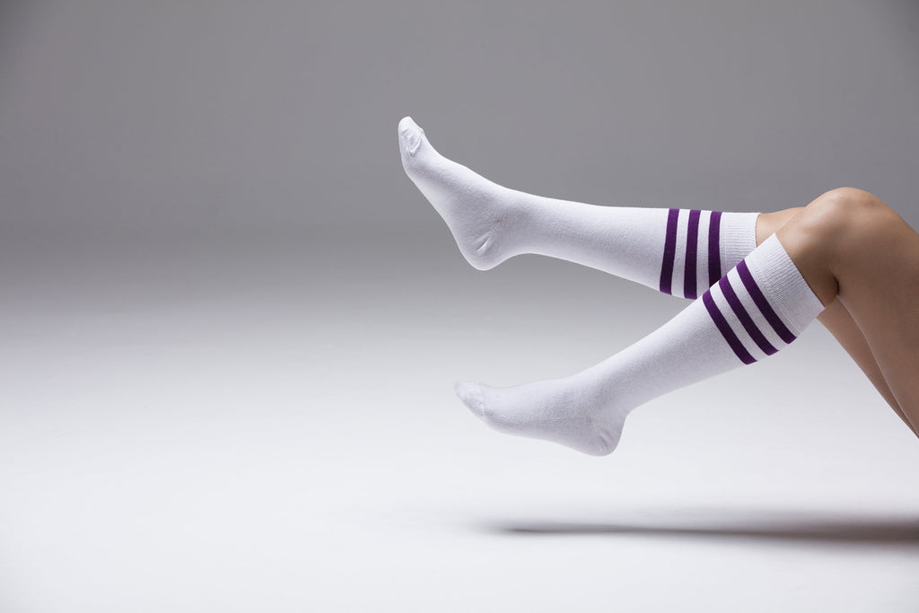 Women's Solid Purple Stripe Knee High Socks