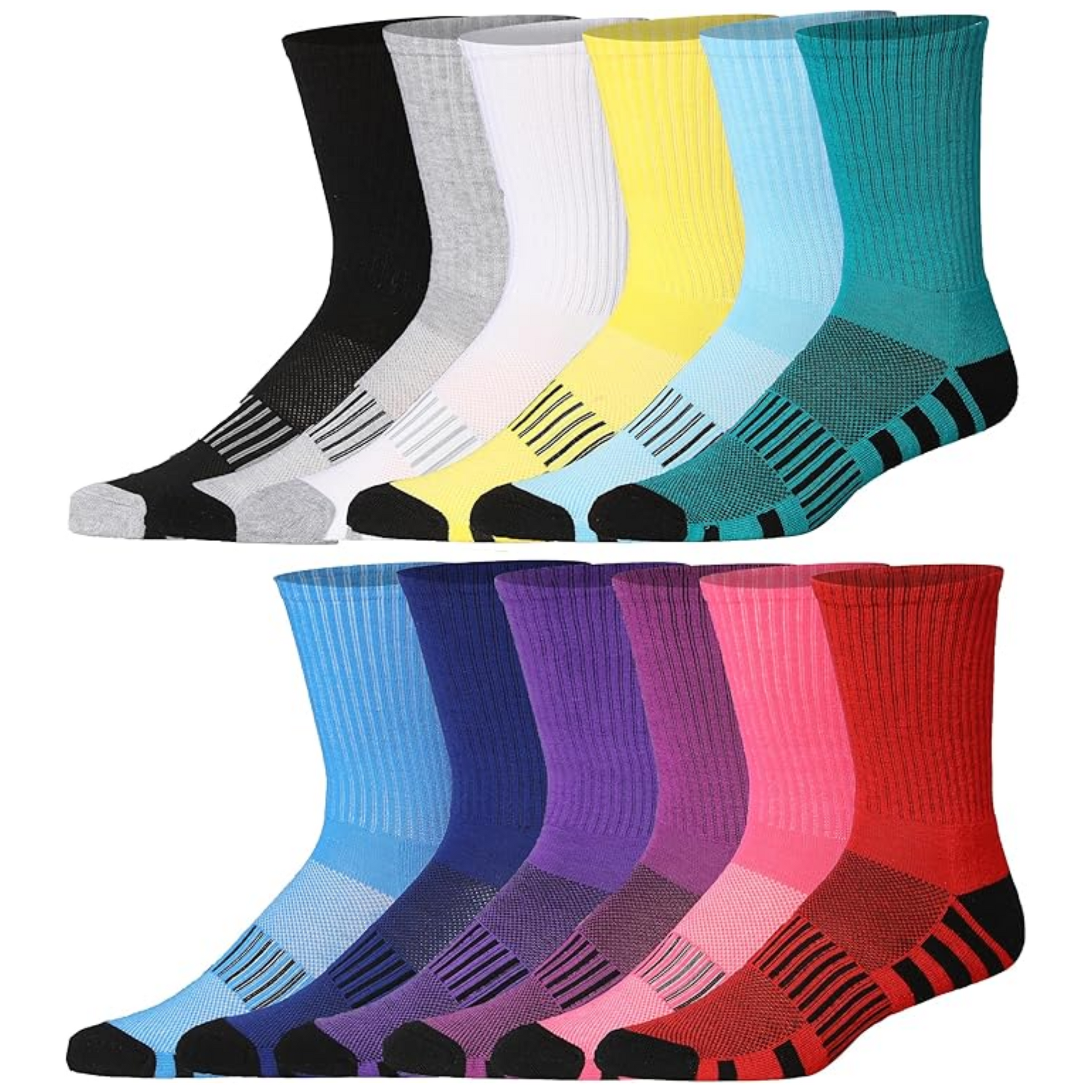 JAMES FIALLO Men's 12 Pairs Athletic Cushion Socks, Ideal for Running,