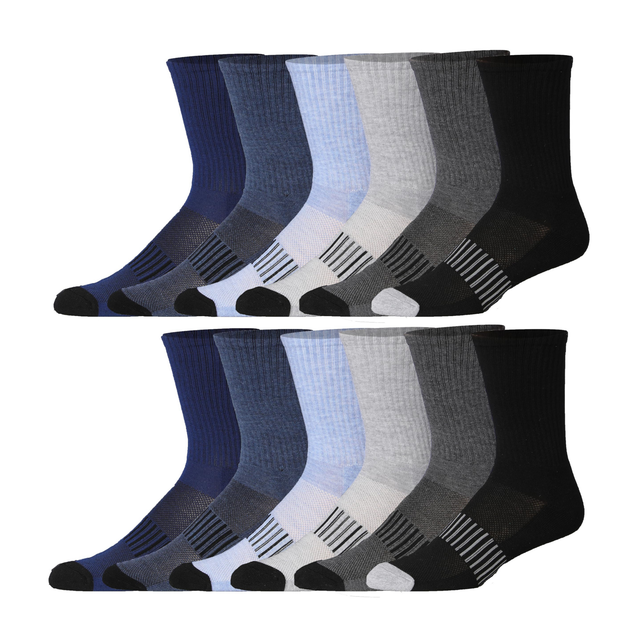 JAMES FIALLO Men's 12 Pairs Comfortable Performance Cushion Crew Socks