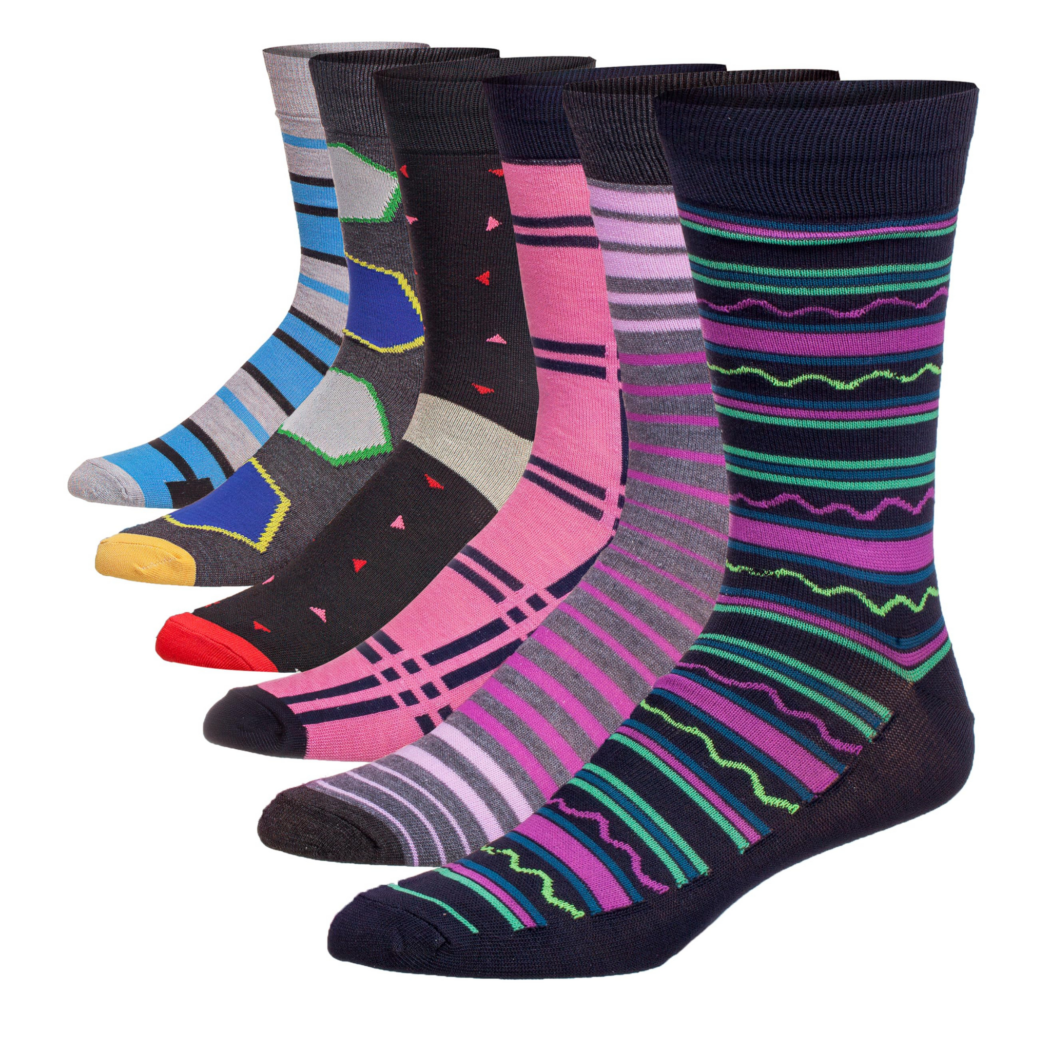 Men's 6 Pairs Casual Novelty Prismatic Spectrum Colorful Patterned