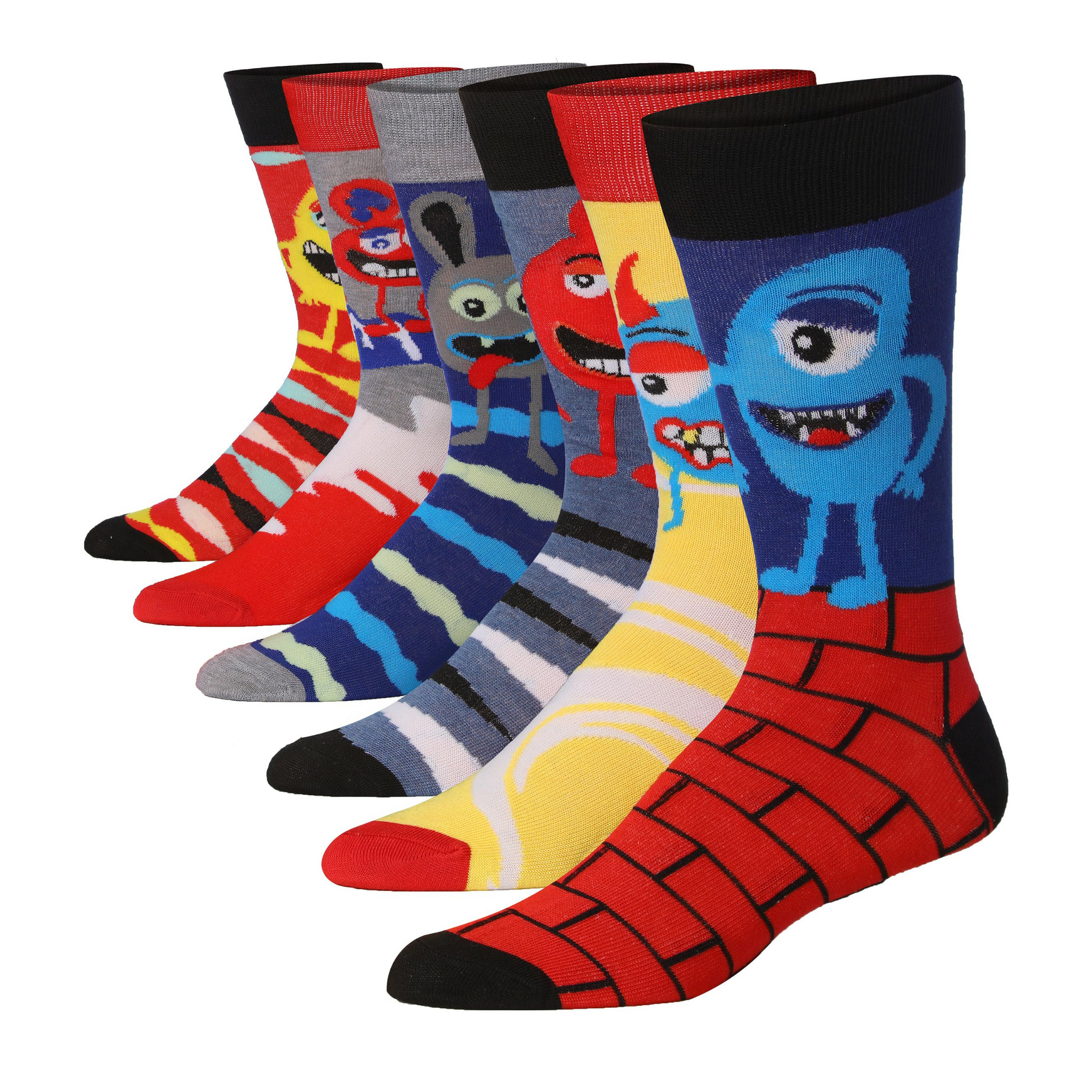 JAMES FIALLO Mens 6-Pairs Colorful Cartoons Zigzags Stripes Bricks &