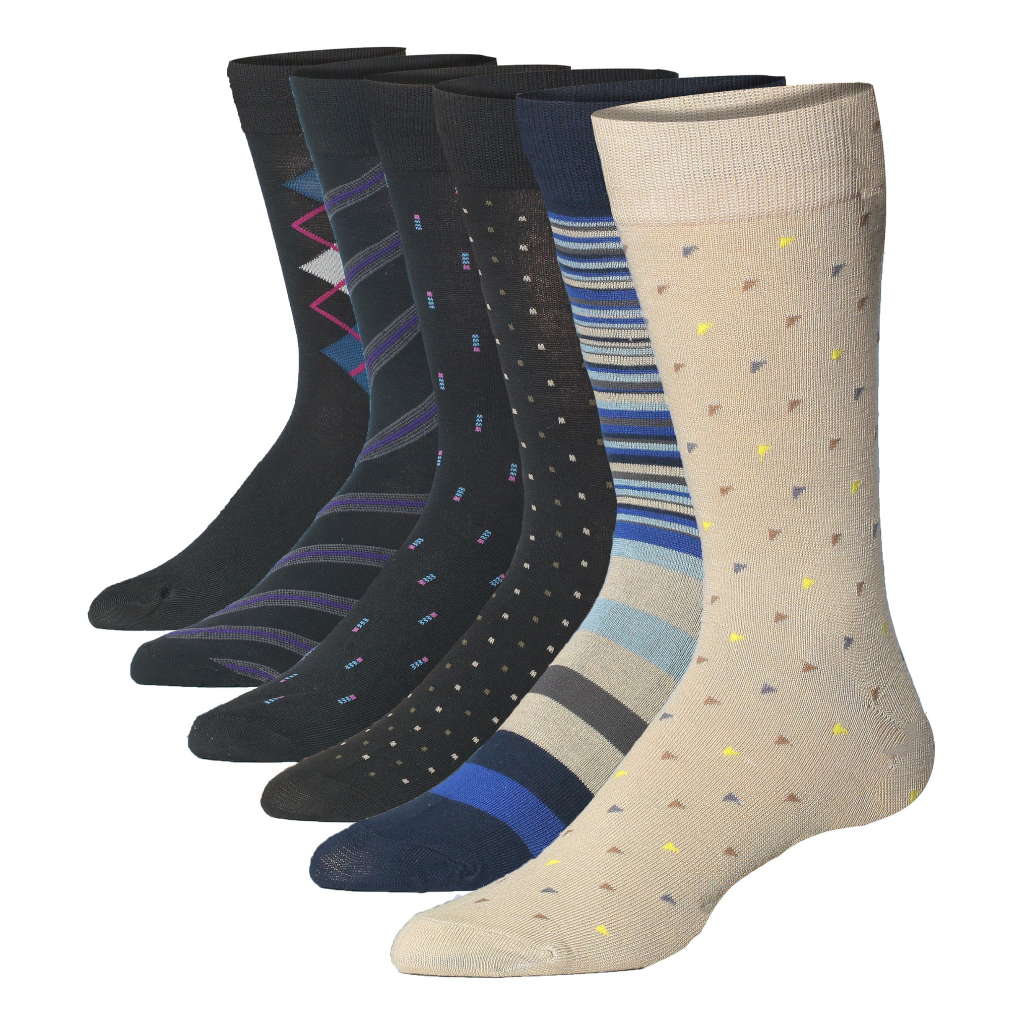 JAMES FIALLO Men's 6 Pairs Stylish Colorful Patterned Dress Socks