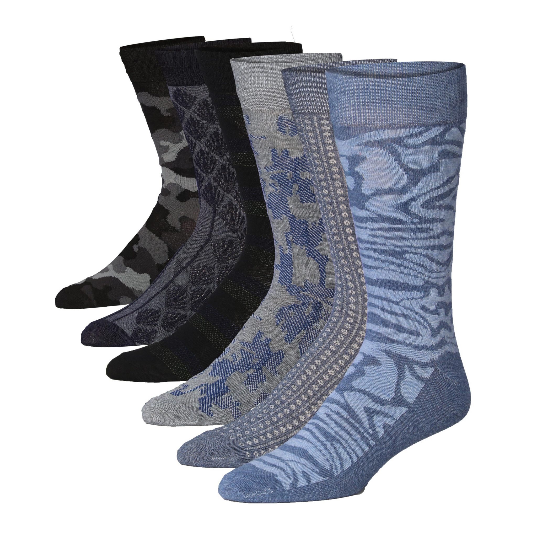 Men's 6 Pairs Casual Novelty Wild Camo Chic Colorful Patterned Dress