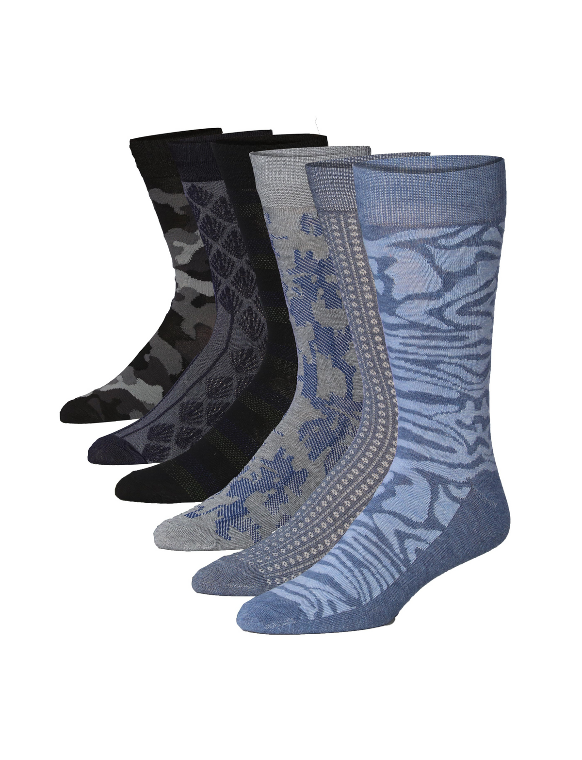 Men's 6 Pairs Casual Novelty Wild Camo Chic Colorful Patterned Dress