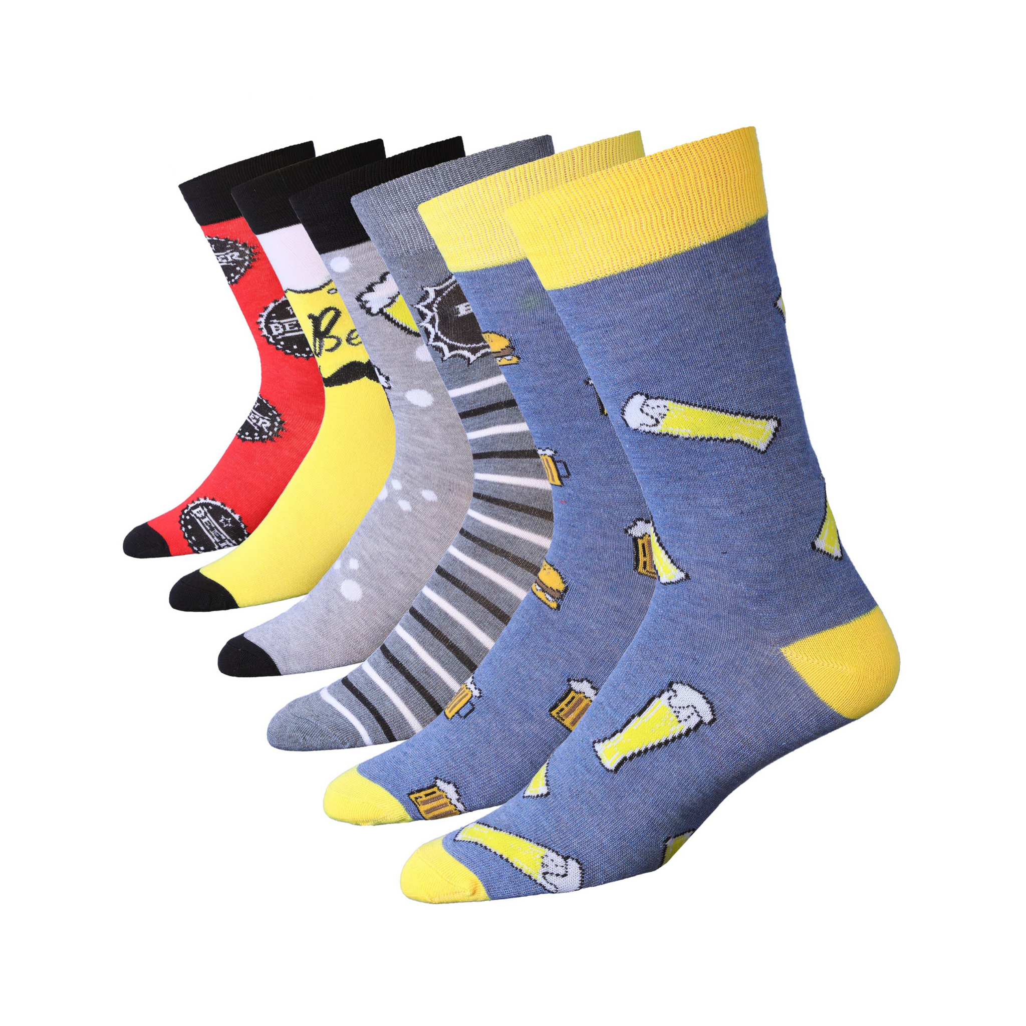 JAMES FIALLO Mens 6-Pairs Fashion Novelty Brewmaster's Blend Colorful