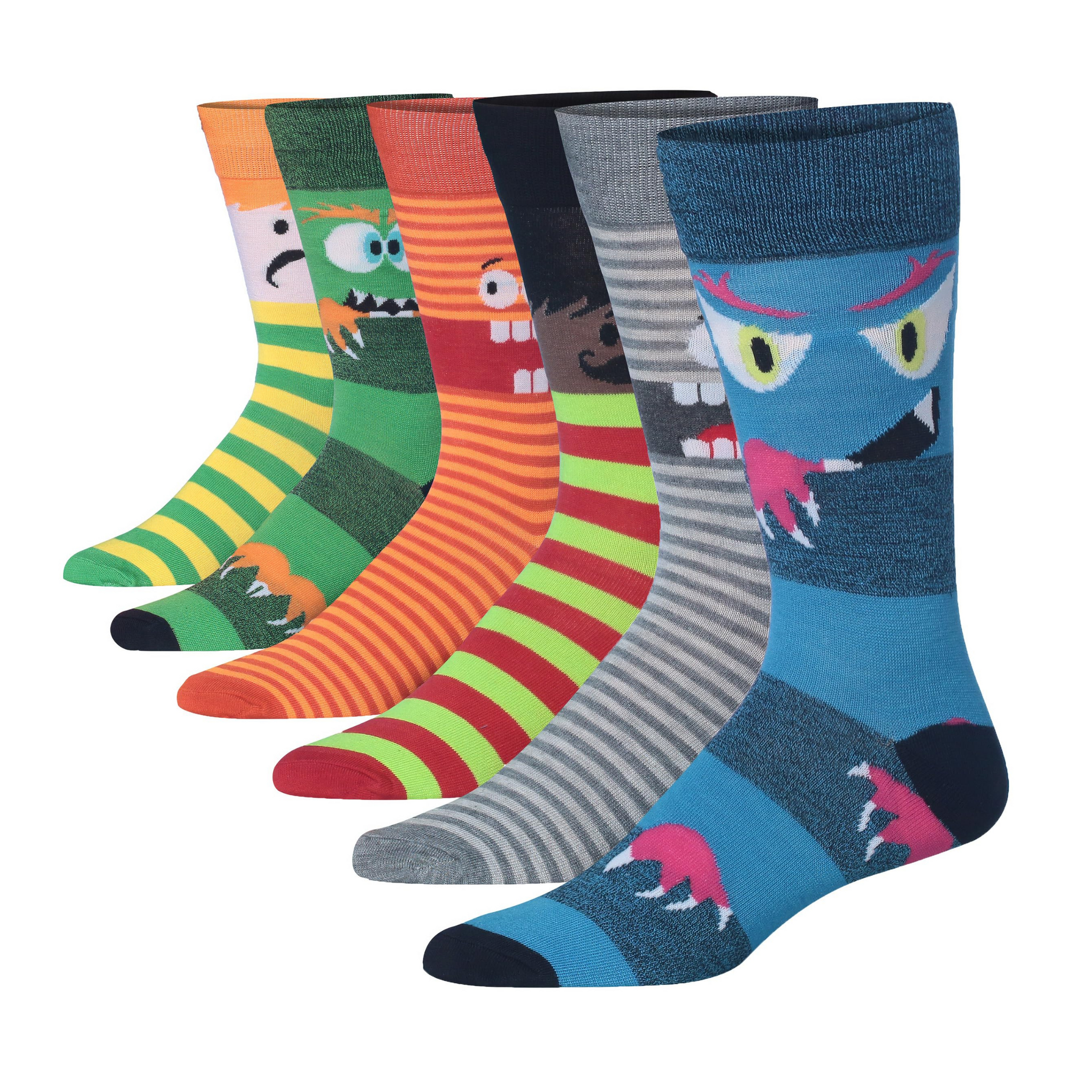 Men's 6 Pairs Casual Novelty Cheerful Monster Carnival Colorful