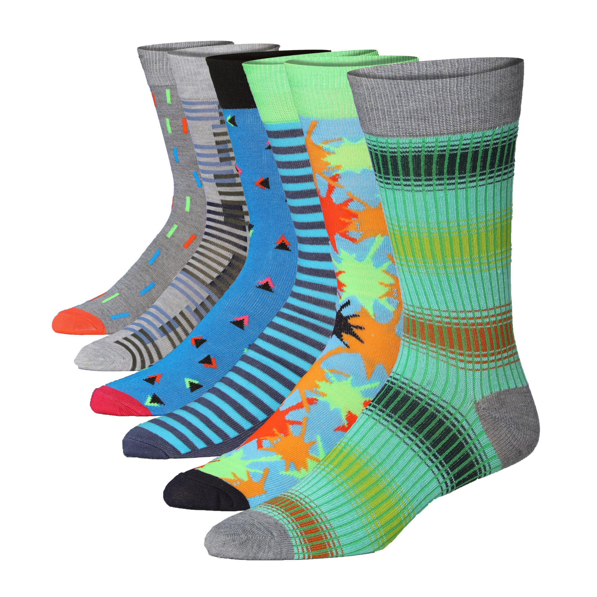 Men's 6 Pairs Casual Novelty Vibrant Geometry Medley Colorful