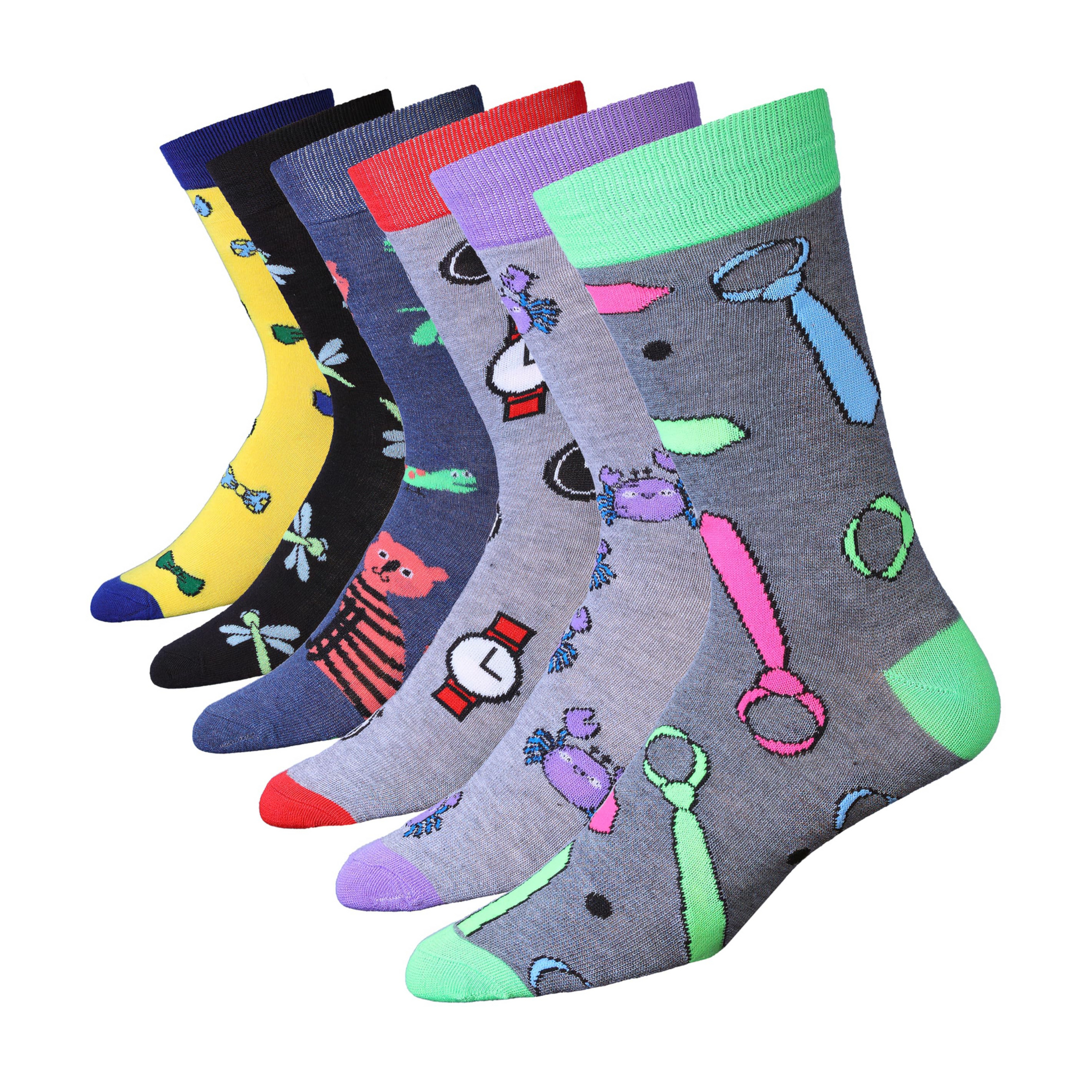 Men's 6 Pairs Casual Novelty Fantasy Wardrobe Colorful Patterned Dress
