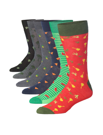 Men's 6 Pairs Casual Novelty Tropical Sunset Bliss Colorful Patterned
