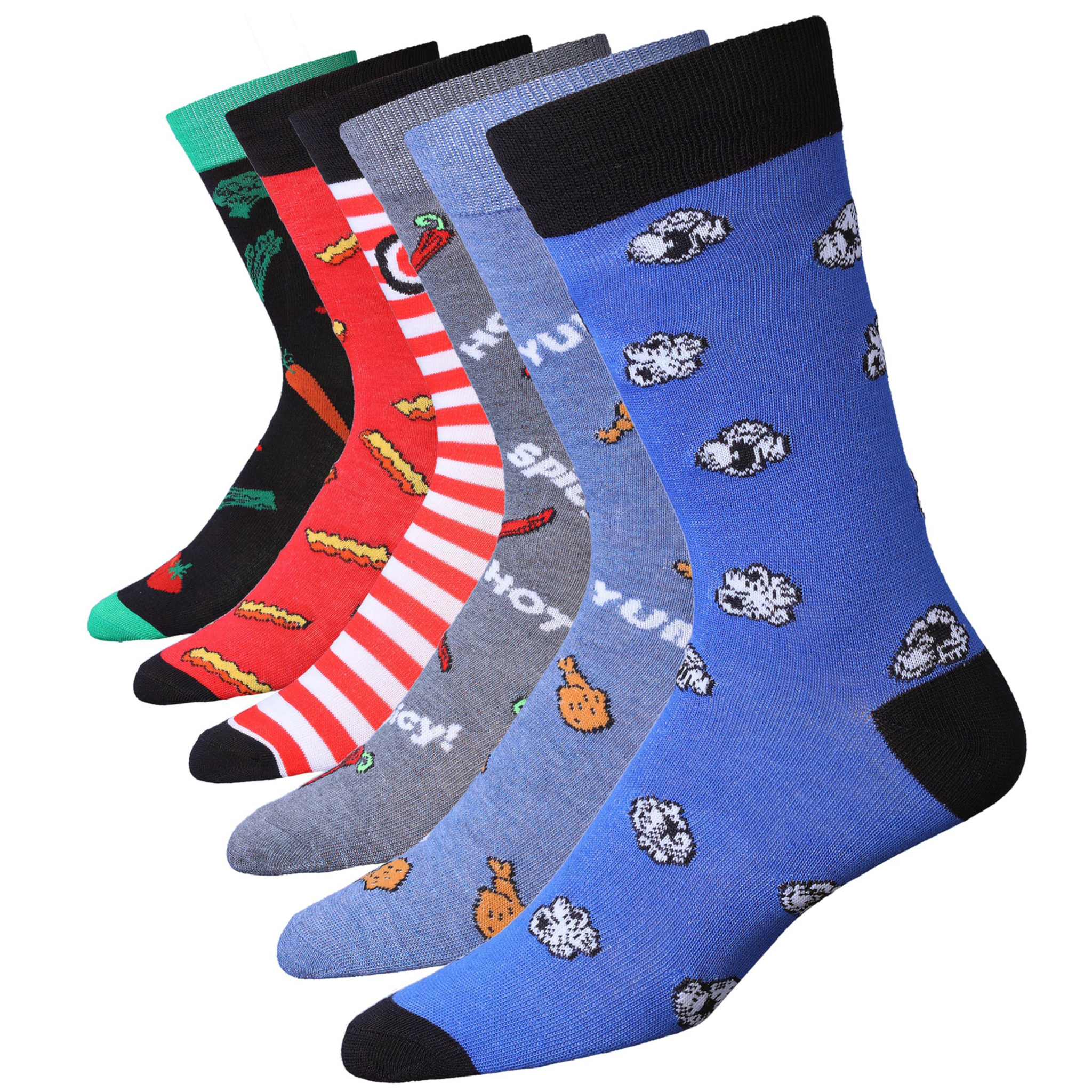 Men's 6 Pairs Casual Novelty Flavorful Fiesta Bold Colorful Patterned