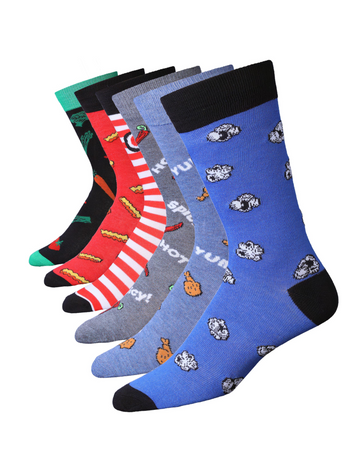 Men's 6 Pairs Casual Novelty Flavorful Fiesta Bold Colorful Patterned