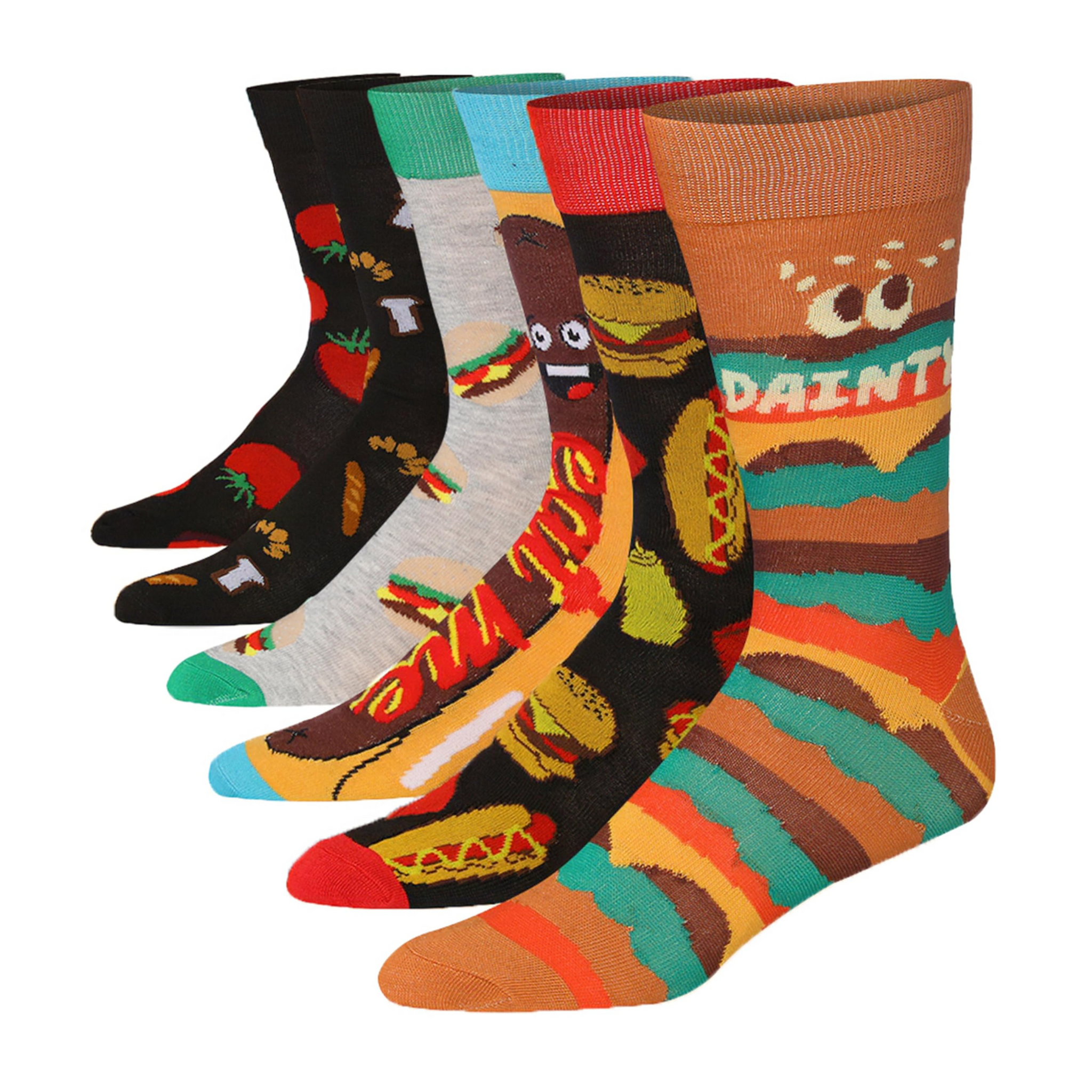 Men's 6 Pairs Casual Novelty Fast Food Fiesta Colorful Patterned Dress