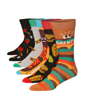 Men's 6 Pairs Casual Novelty Fast Food Fiesta Colorful Patterned Dress