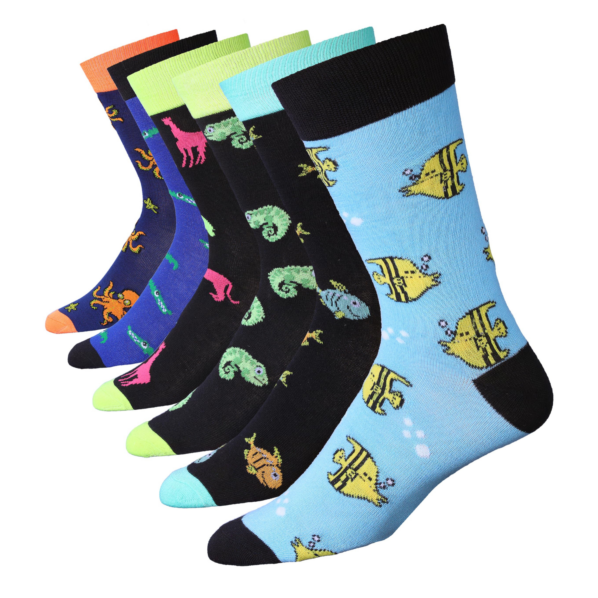 Men's 6 Pairs Casual Novelty Aquatic Harmony Colorful Patterned Dress