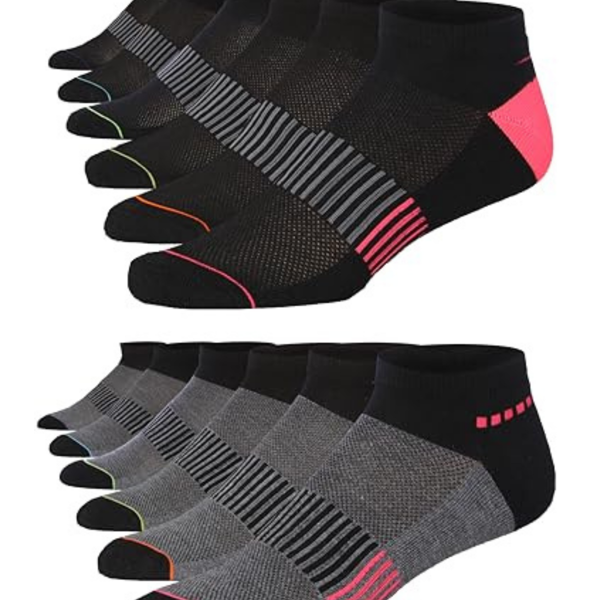 JAMES FIALLO Men's 12-Pairs Performance Low Cut Athletic Black Grey