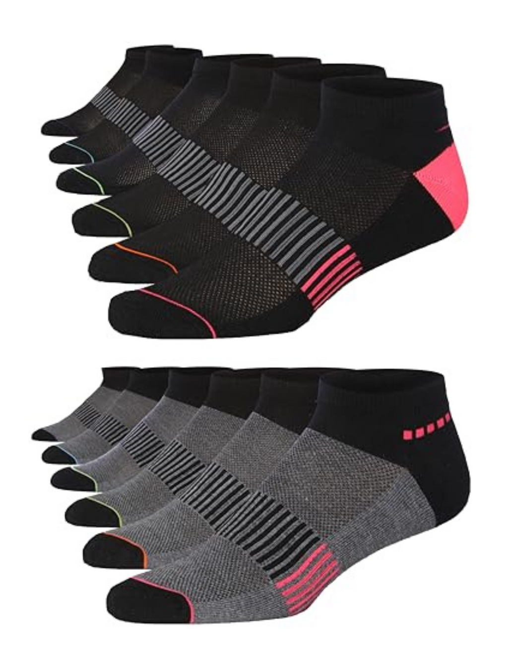 JAMES FIALLO Men's 12-Pairs Performance Low Cut Athletic Black Grey