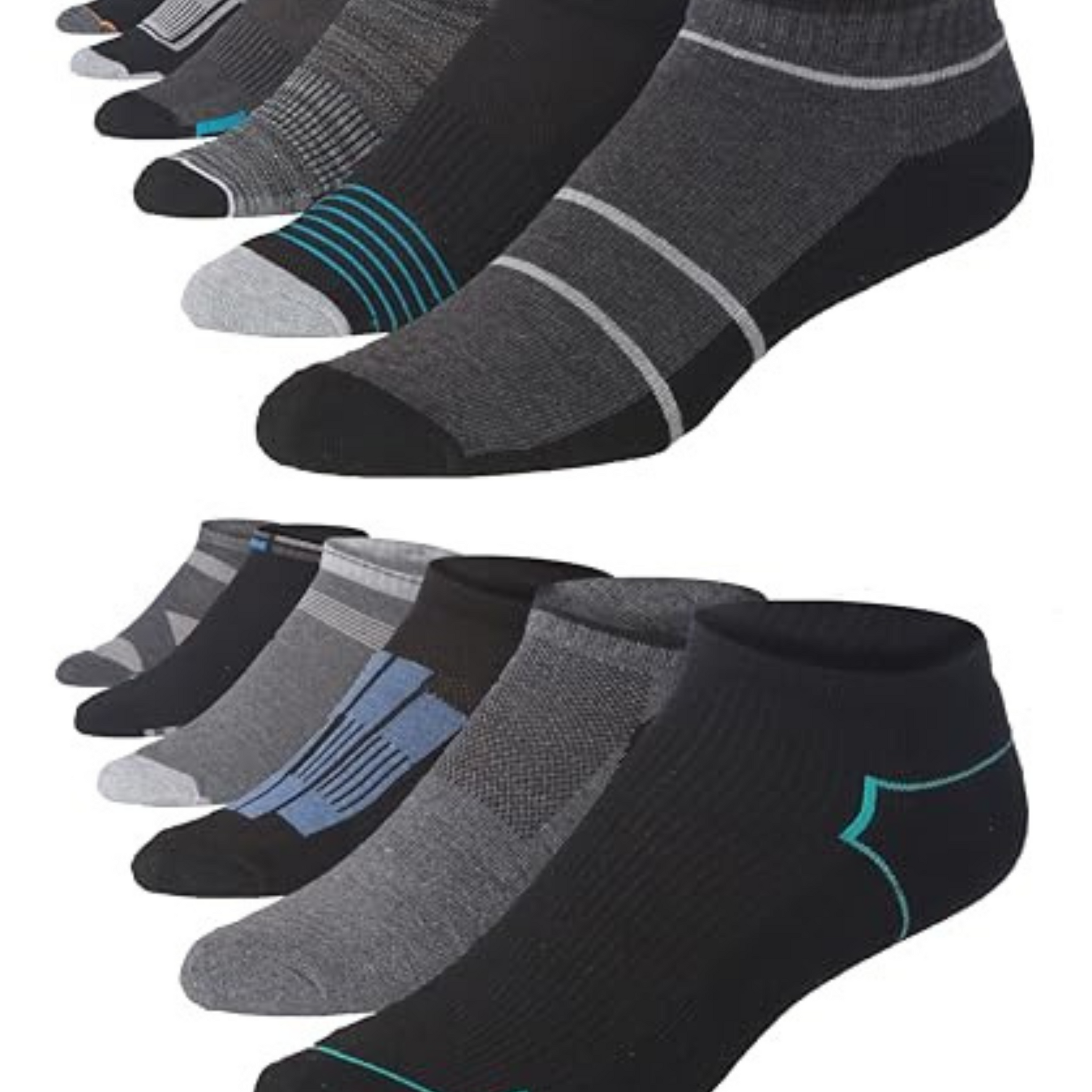 JAMES FIALLO Men's 12-Pairs Performance Low Cut Athletic Black Grey