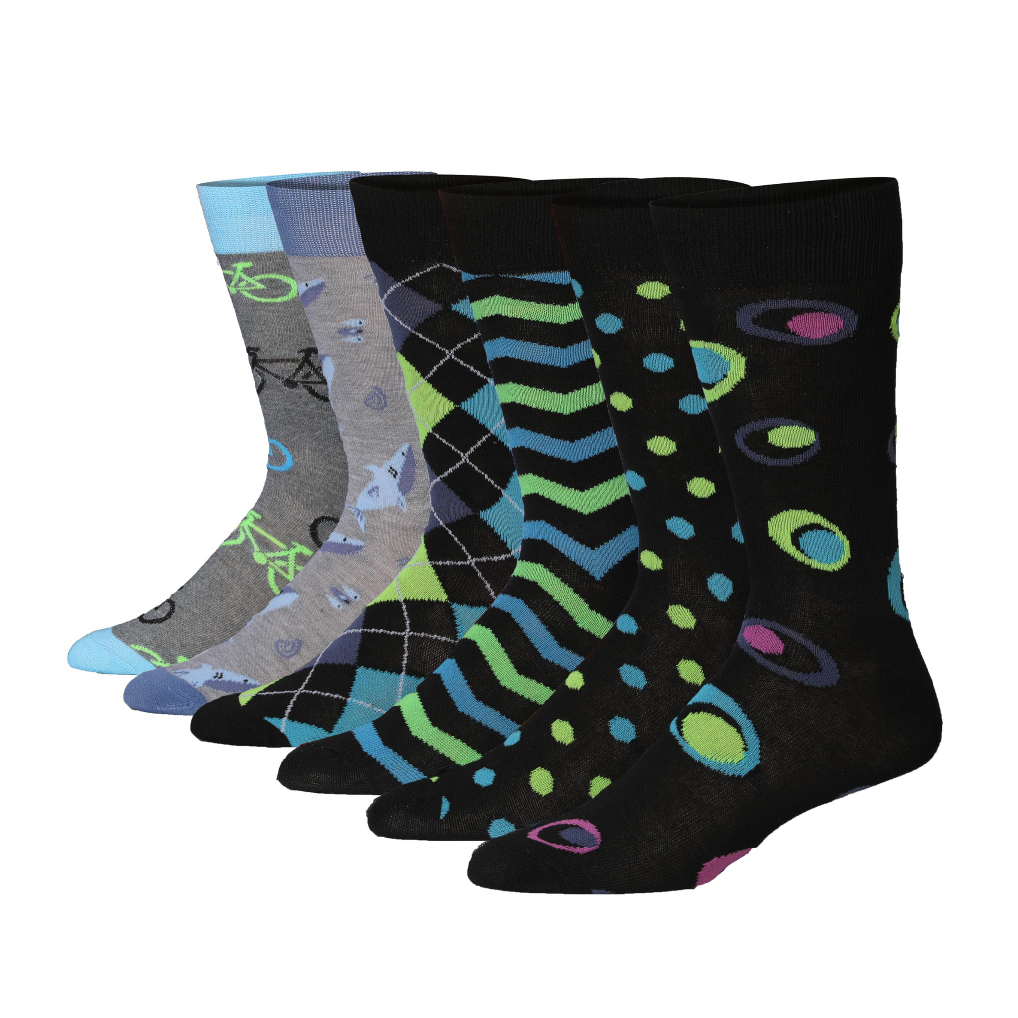 JAMES FIALLO Mens 6-Pairs Fashion Novelty Eclectic Fusion Colorful
