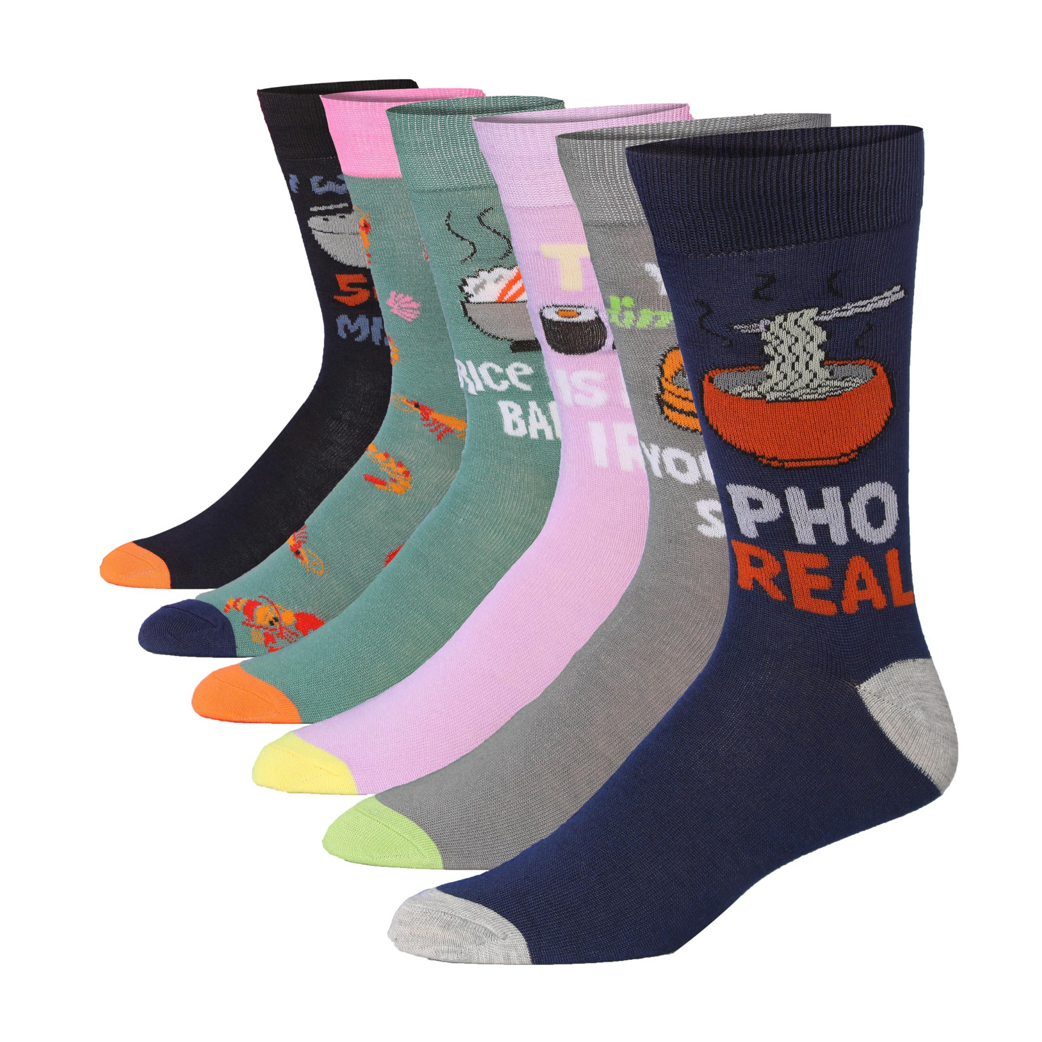 Men's 6 Pairs Casual Novelty Spicy Rice Fiesta Colorful Patterned