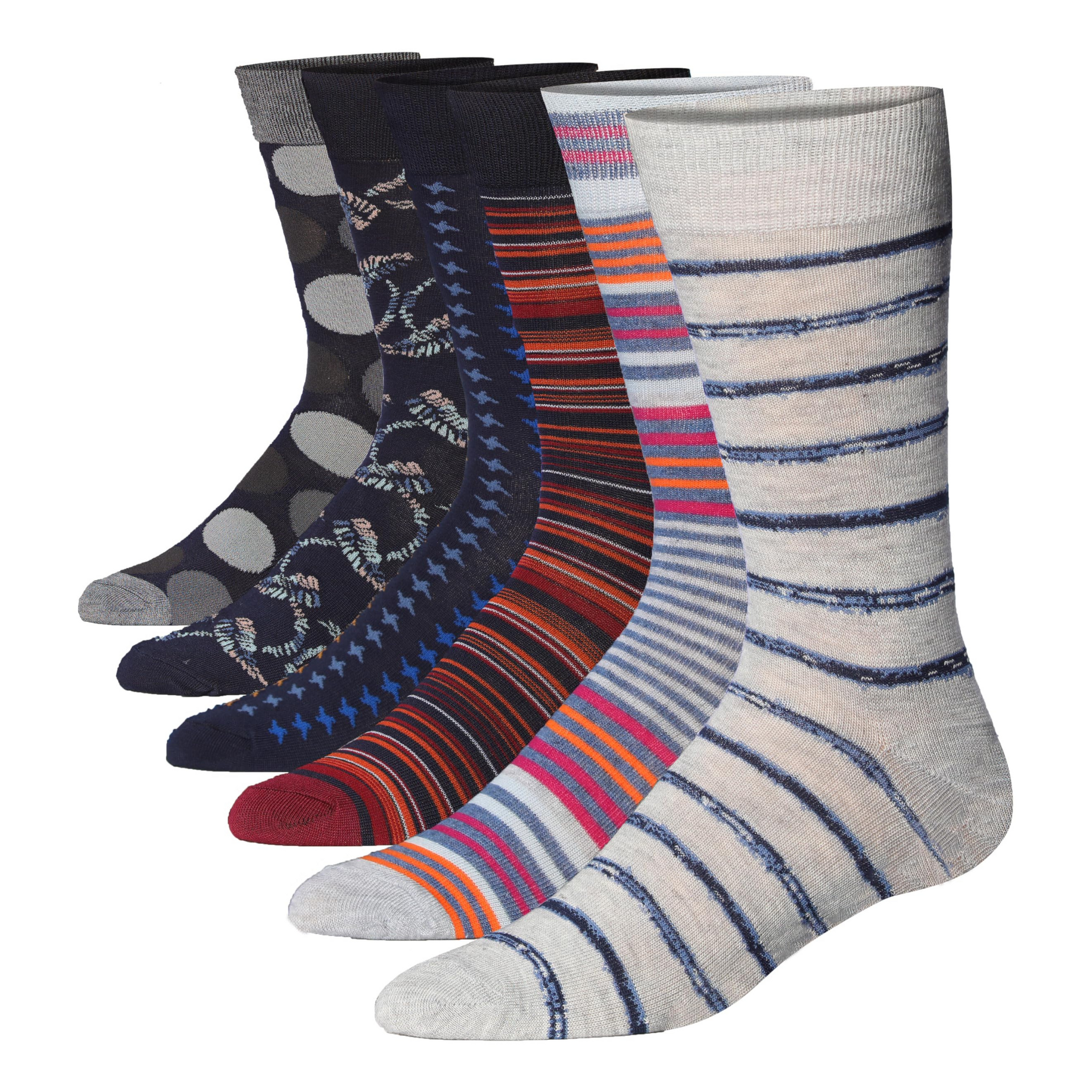 Men's 6 Pairs Casual Novelty Vibrant Leafy Ovals Colorful Patterned
