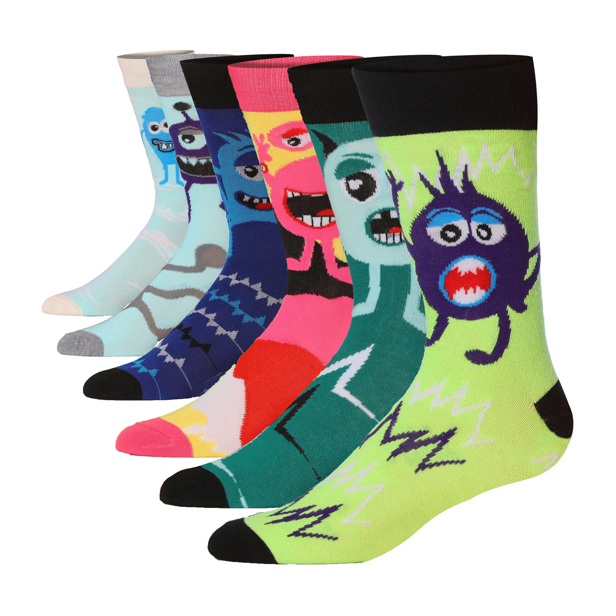 Men's 6 Pairs Casual Novelty Monster Mania Colorful Patterned Dress
