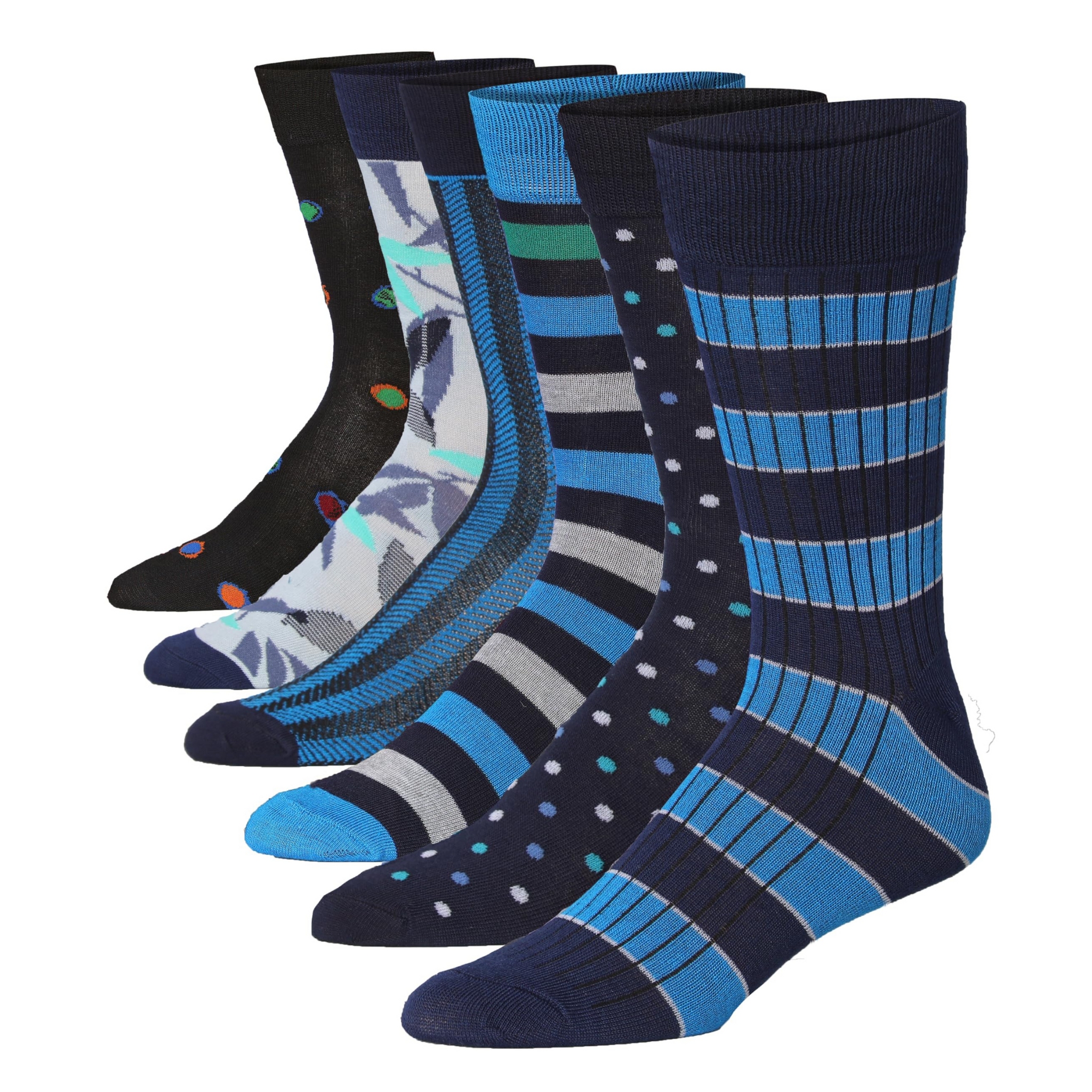 JAMES FIALLO Men's 6-Pairs Fashion Novelty Dot Stripe Floral Colorful