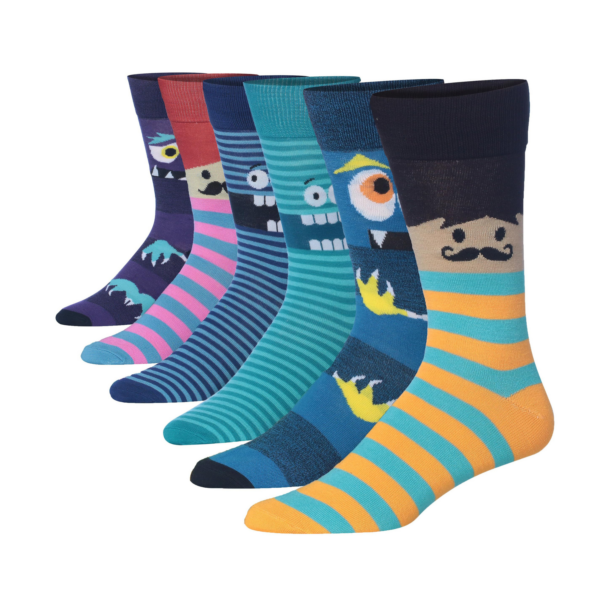 Men's 6 Pairs Casual Novelty Fantasy Monster Colorful Patterned Dress